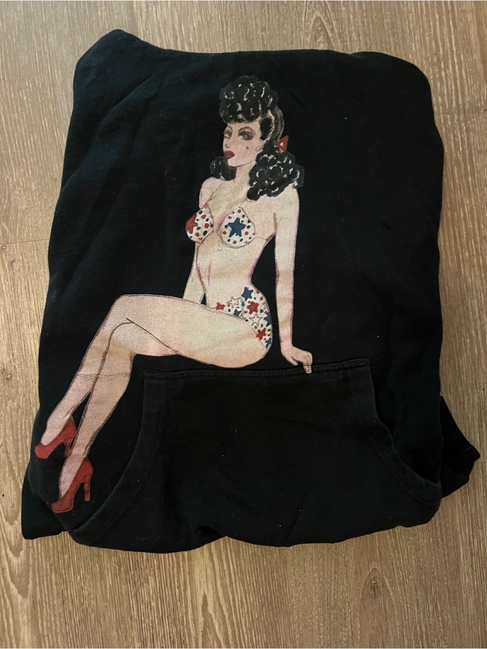 Black Hoodie with Pin-Up Girl Graphic